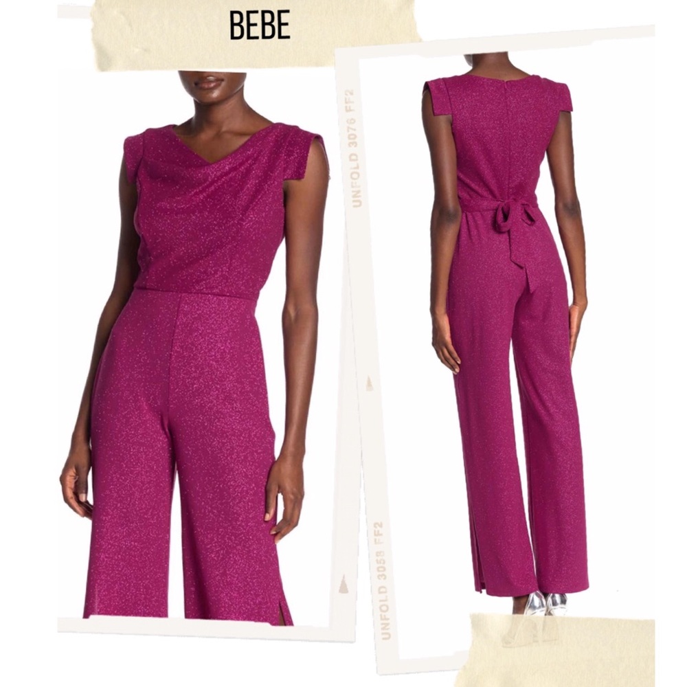 Bebe Cap Sleeve Sparkle Jumpsuit